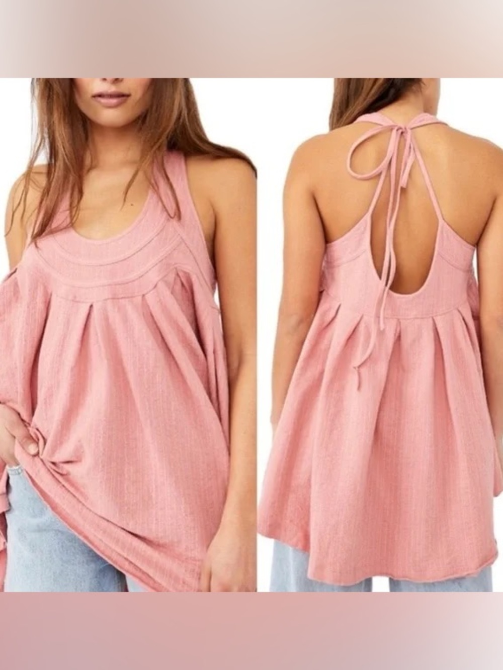 EUC Free People New You Pink Halter Tie-Back Tunic Top Size Small